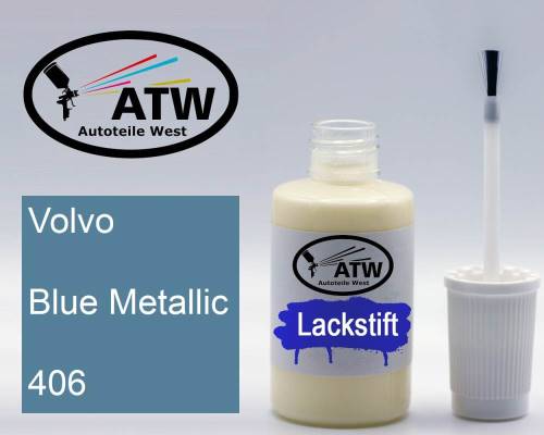 Volvo, Blue Metallic, 406: 20ml Lackstift, von ATW Autoteile West.